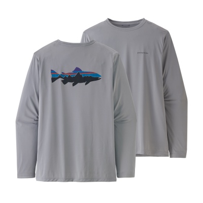 Patagonia Men's Long-Sleeved Cap Cool Daily Fish Graphic Shirt - Fitz Roy Trout: Salt Grey