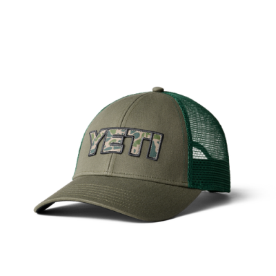 Yeti Camo Logo Badge Trucker Hat - Olive