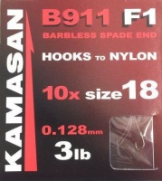 Kamasan B911 F1 Barbless Spade Hooks To Nylon Eh911F